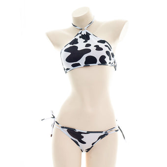 Femboy Halter Cow Print Lingerie Set