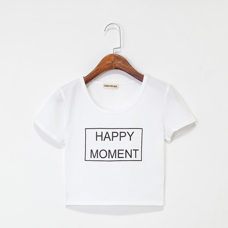 Happy Moment Solid Crop Tee - Femboy Fashion