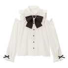 White Jirai Kei Long Sleeved Blouse With Bow Tie