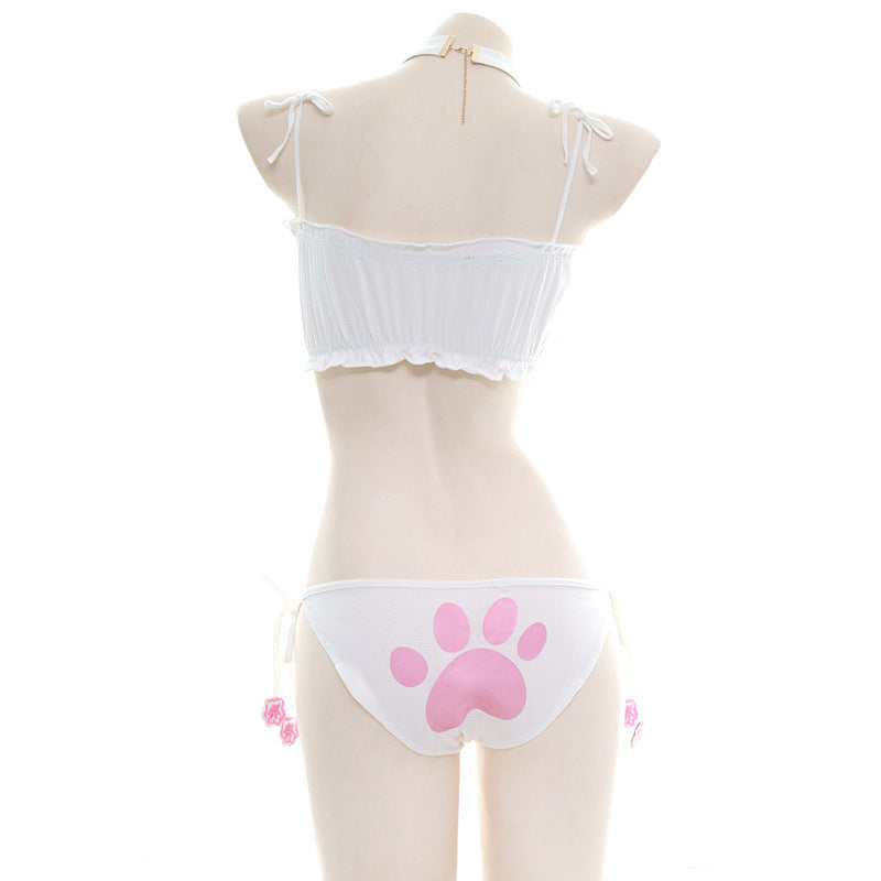 White Kawaii Cat Lingerie Set Back - Femboy Fashion