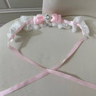 White lace lolita choker with pink bow