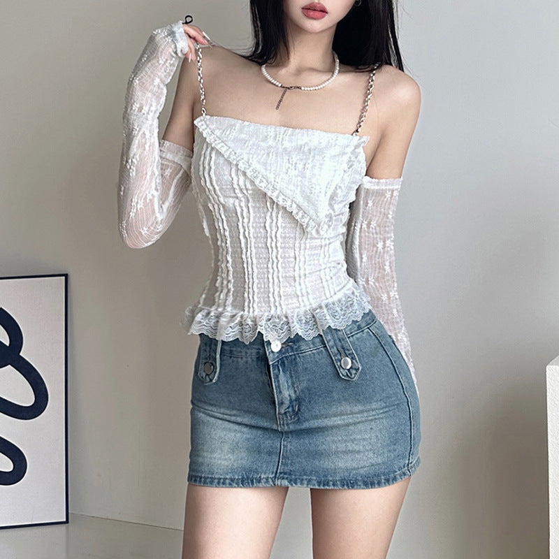 White Lace Off Shoulder Top - Femboy Fashion