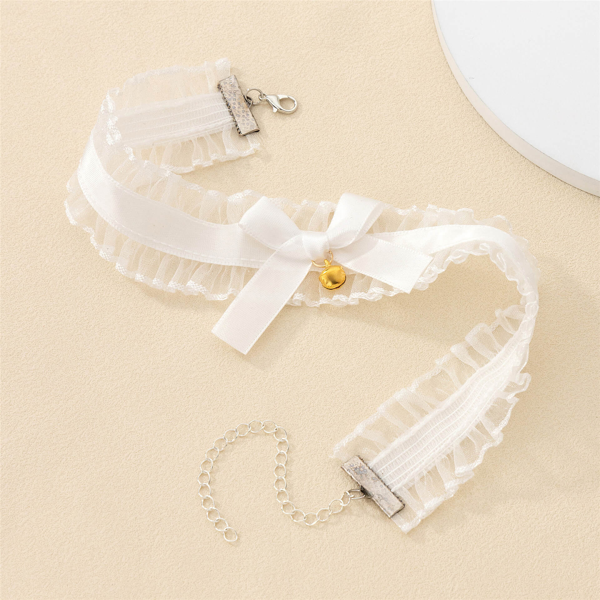 Lace Ruffle Choker With Bow Bell - Femboy Fashion