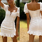 White Lace Up Mini Dress - Femboy Fashion