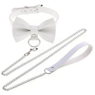 White leather choker with big bow with chain set