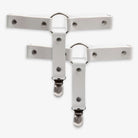 White leather o ring thigh garters