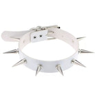 White leather collar with silver spikes on a white background