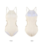 White One Piece Cutout Swimsuit Front And Back - Femboy Fashion