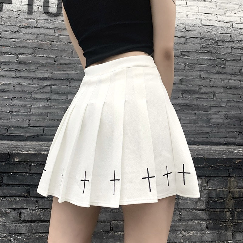 Femboy Wear A White Pleated Skirt With Cross Back - Femboy Fashion