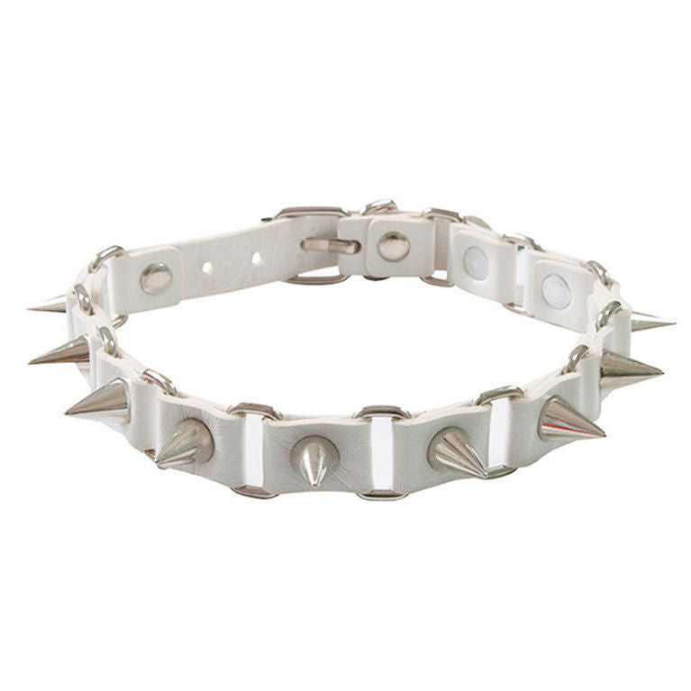 White Punk Leather Choker - Femboy Fashion