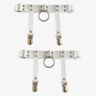 White punk leather garters with o-ring