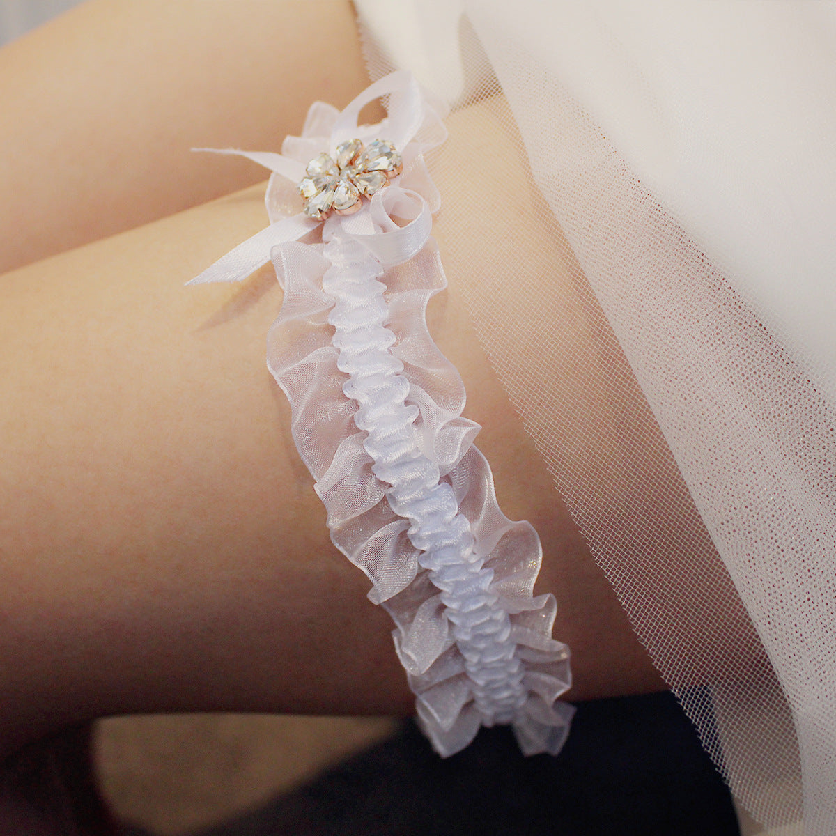 White Sexy Ruffle Garter With Bow - Femboy Fashion