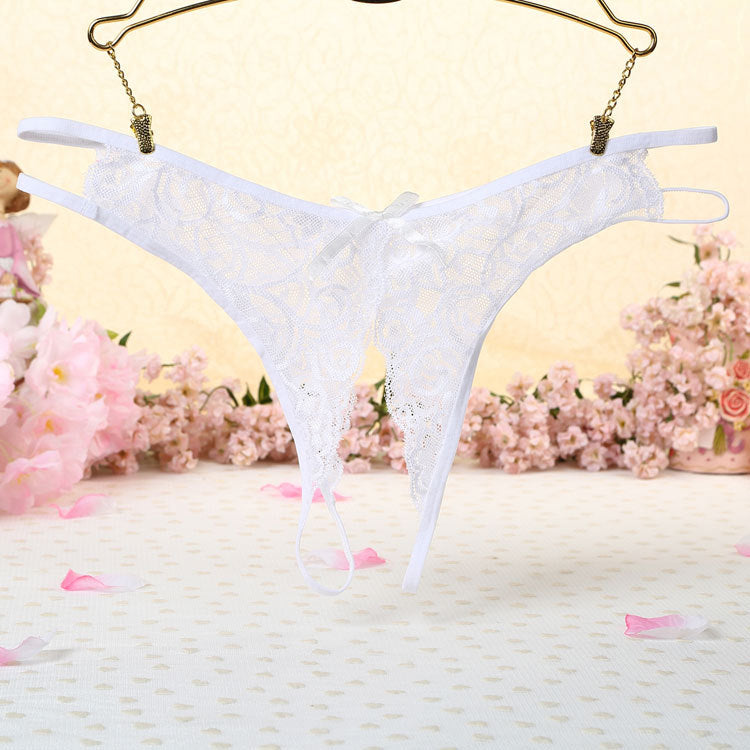 White Sexy Lace Open Crotch Thong - Femboy Fashion