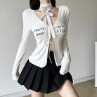 Femboy In White Slim Long Sleeve Tie Front Top - Femboy Fashion