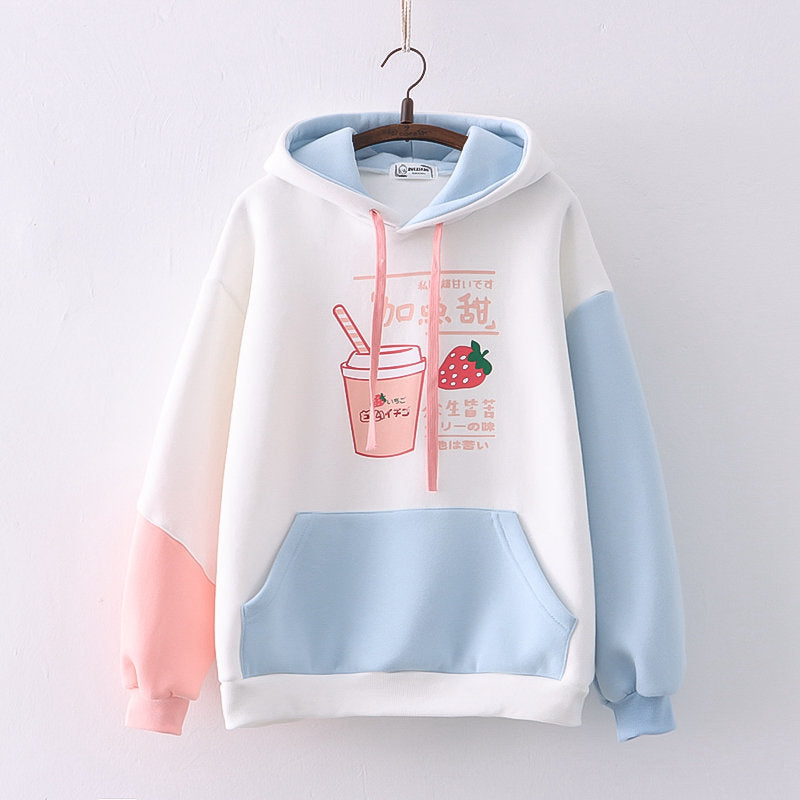 Cute White Strawberry Milk Hoodie - Femboy Fashion