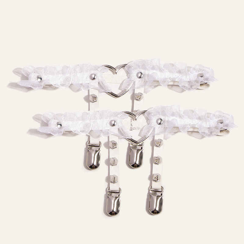 White Studded Heart Garters