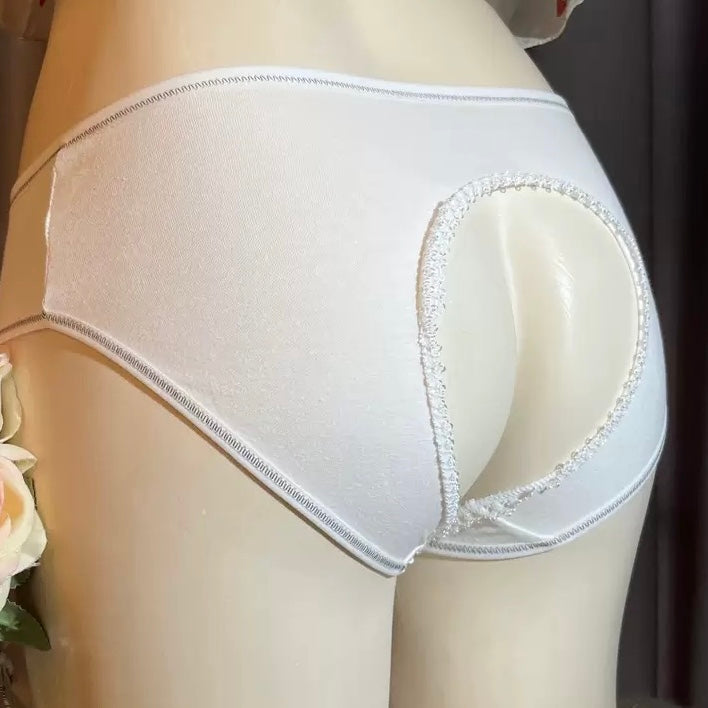 Sweet White Camel Toe Panty With Bow Back - Femboy Fashion