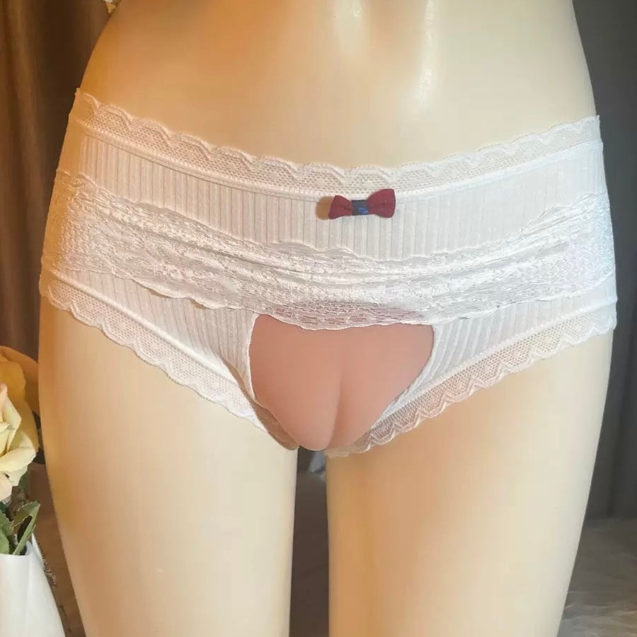 White sweet silicone hiding gaff panties for sissy