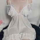 White V-Neck Lace Chemises Lingerie - Femboy Fashion