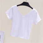 V Neck Solid Crop Tee - Femboy Fashion