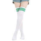 white with green striped thigh high stockings for femboy