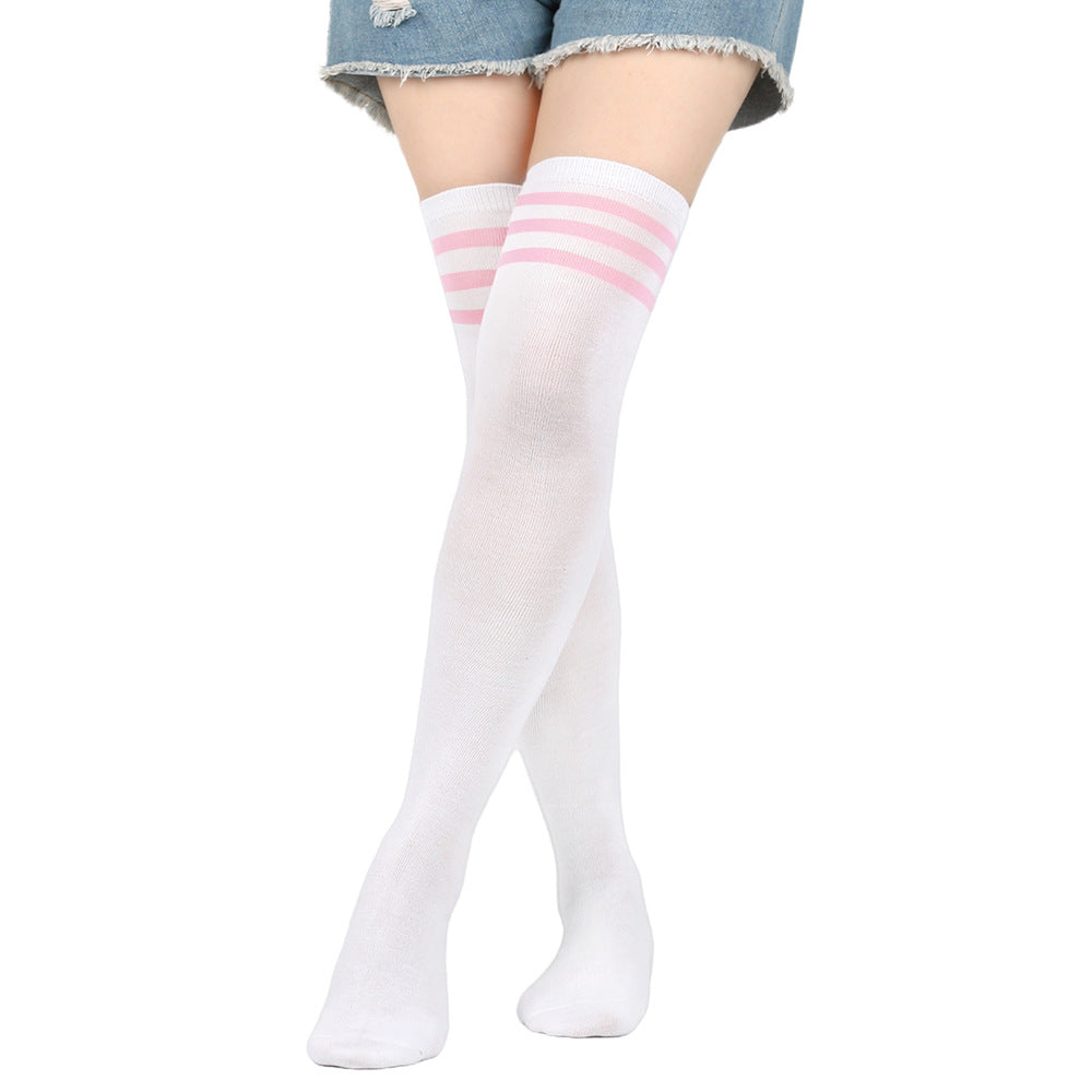 white with pink striped thigh high stockings for femboy