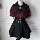 Wine red jirai kei short sleeve top and skirt set