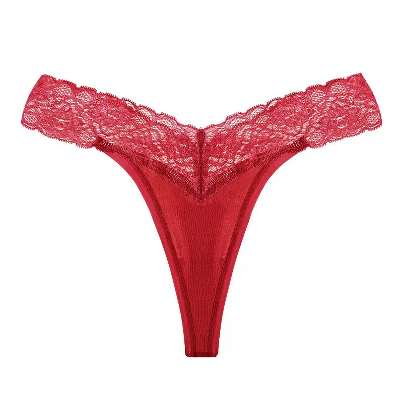 Wine red plus size lace thong panties