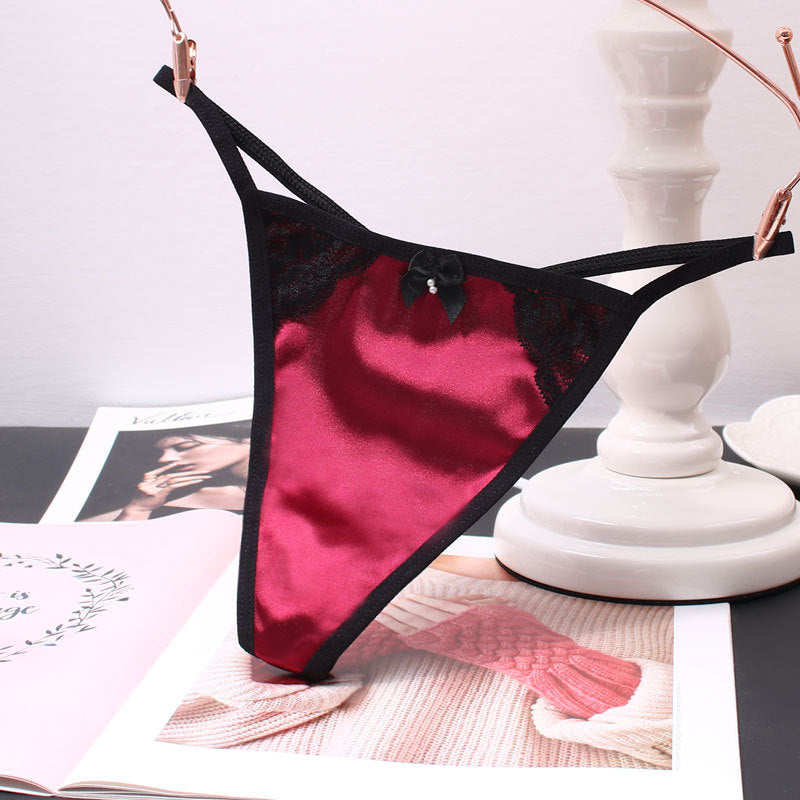 Wine red sexy satin thong panties for femboy