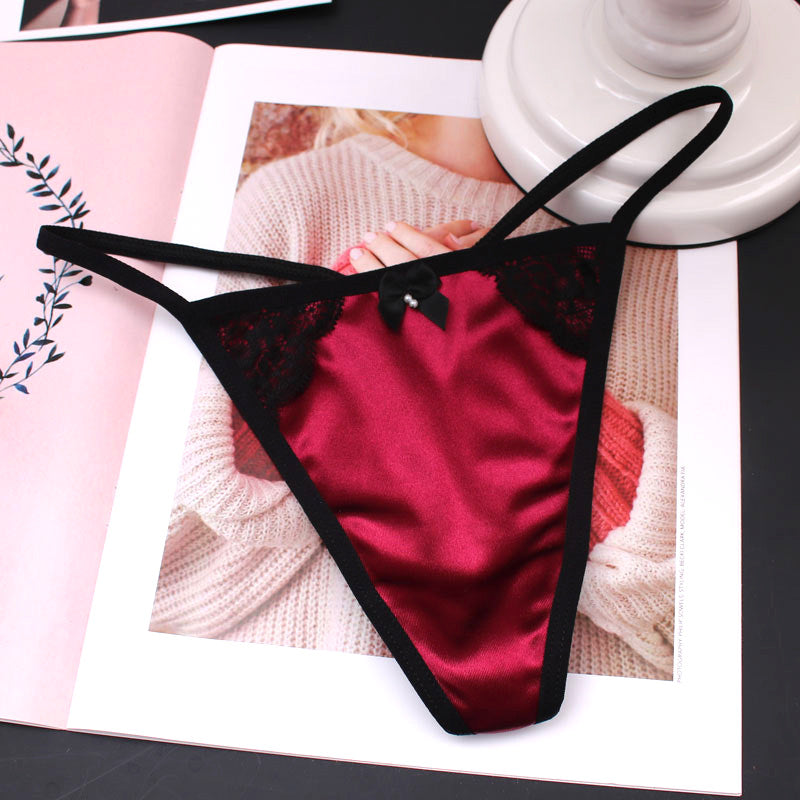 Wine red sexy satin thong panty for femboy