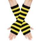 Black and yellow striped arm warmers on a white background