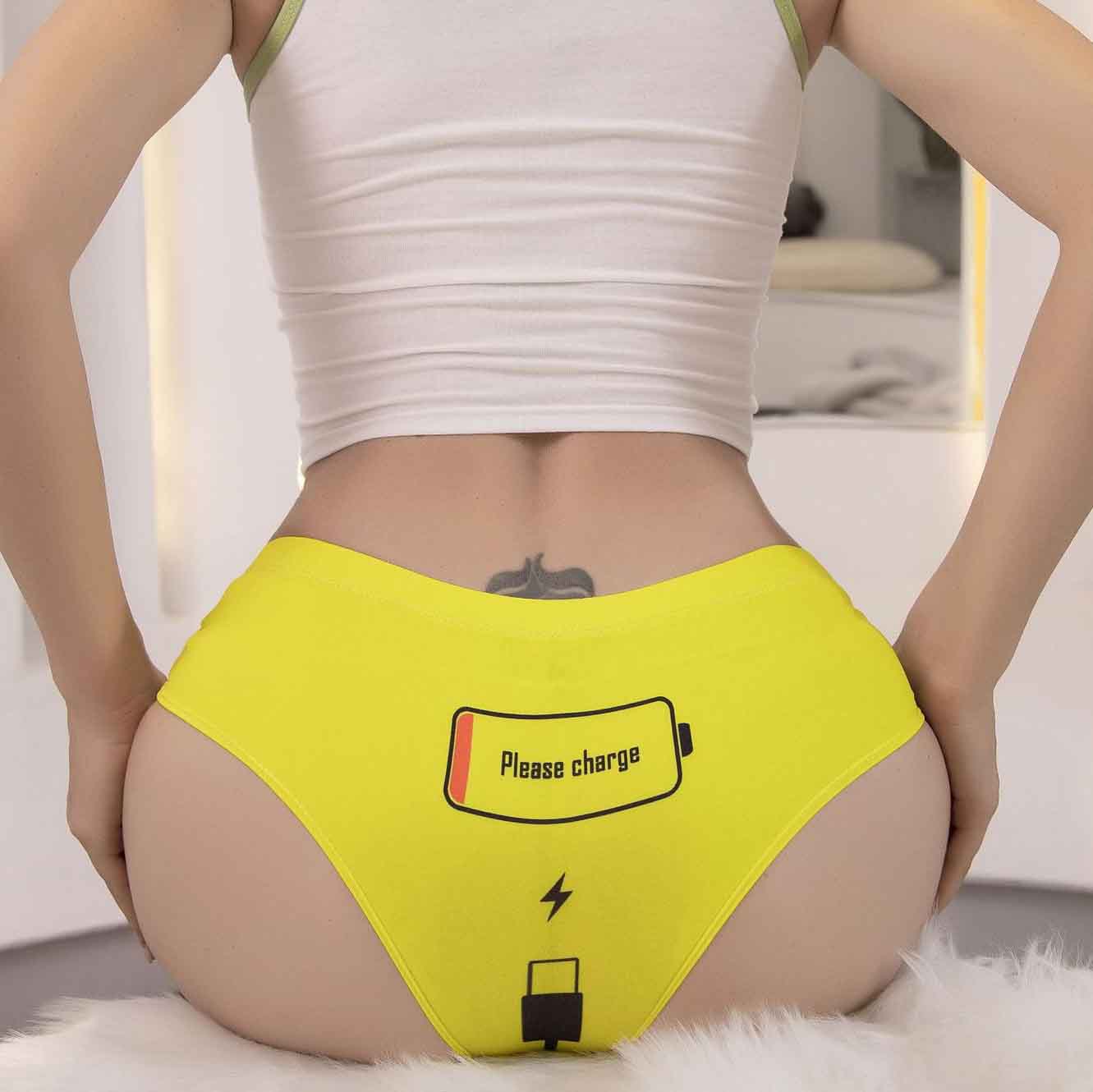 Yellow Please Charge Panties - Femboy Fashion